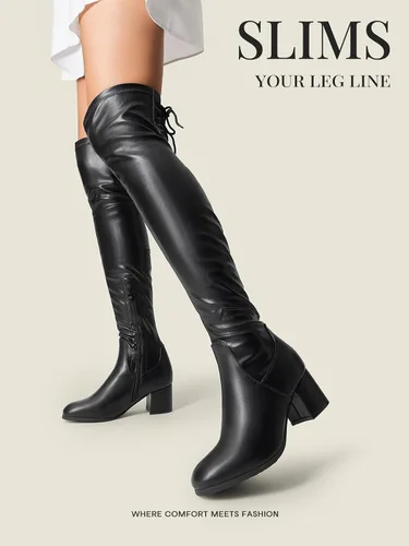 Miniatura 5 de DREAM PAIRS Laurence - Botas de tacón alto y grueso para mujer, por encima de la rodilla, largas, elásticas y sexis, para otoño