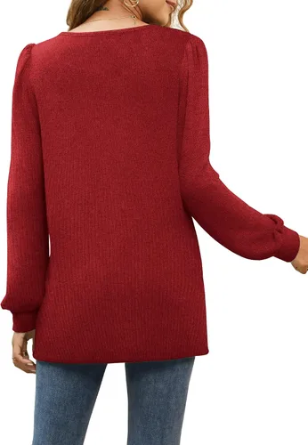 Miniatura 3 de WIHOLL Camisetas tipo túnica para mujer, ajuste holgado, manga larga, cuello cuadrado