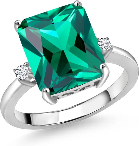 Miniatura 6 de Gem Stone King 5-7 Cttw Gemstone Birthstone and White Lab Grown Diamond 3-Stone Engagement Ring 925 Sterling Silver Center Emerald Cut 12X10MM