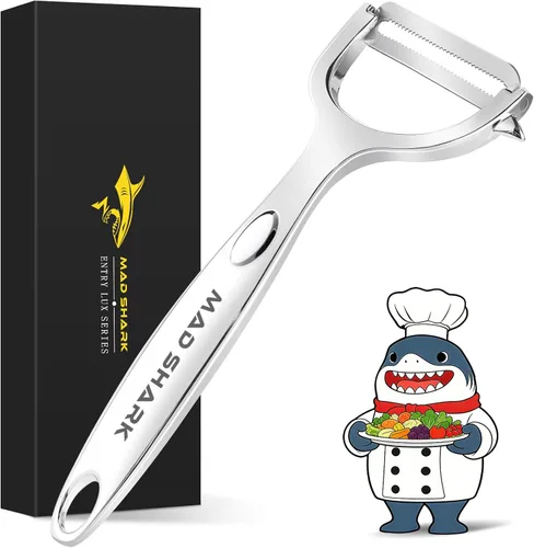 Miniatura 9 de MAD SHARK Peladores de verduras ultra afilados para cocina, frutas, manzanas, patatas, diseño con mango ergonómico antideslizante, acero inoxidable