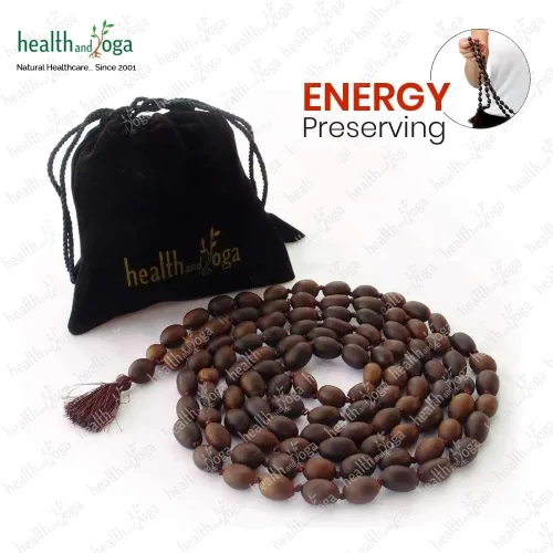 Miniatura 4 de HealthAndYoga™ Cuentas de loto Mala con bolsa de terciopelo (cuerda de 33.9 in, 108+1 semillas) – Oración, meditación, equilibrio de chakras