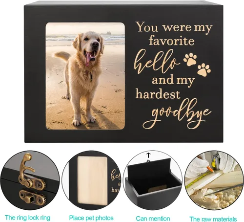 Miniatura 3 de Urnas conmemorativas para mascotas para cenizas de perro o gato, grandes urnas de funeral de madera para cremación con marco para fotos, caja