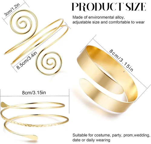 Miniatura 4 de Jstyle 6 piezas de brazalete de brazo dorado para mujer, minimalista, simple serpiente, brazalete ajustable, disfraz griego, accesorios de boda