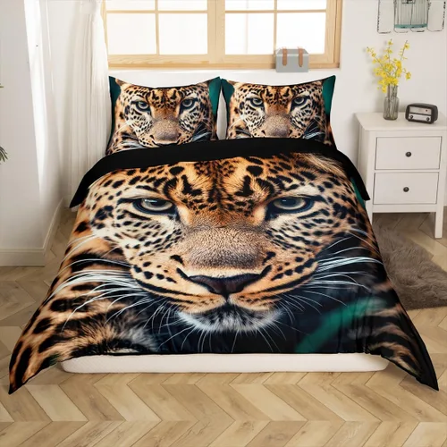 Miniatura 2 de Erosebridal Funda de edredón de leopardo, guepardo, funda de edredón de animales de sabana africana, juego de ropa de cama con estampado de leopardo