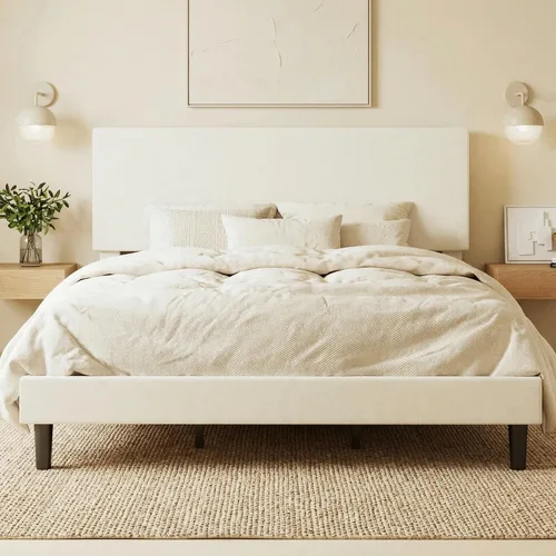 Miniatura 14 de SHA CERLIN - Base de cama con plataforma de tamaño completo con cabecera ajustable y soporte de listones de madera, base de colchón tapizada