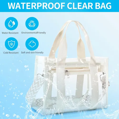 Miniatura 6 de Bolsa transparente UEOE para eventos en estadios, gran bolso de mano transparente con bolsa con cremallera exterior e interior para eventos