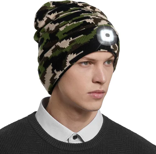 Miniatura 8 de HEYAXA Gorro LED unisex con luz, gorro con linterna frontal recargable, rellenos para calcetines, regalos de Navidad para hombres, gorro tejido