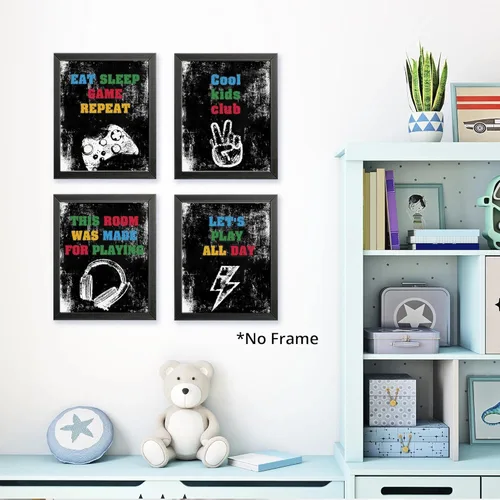 Miniatura 6 de AEHIE Kids Boys Gaming Room Wall Art Poster Prints for Teen Boys Bedroom Playroom Game Room Decor, Cool Kids Club Eat Sleep Game Repeat Decorations