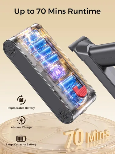 Miniatura 3 de Aspiradora inalámbrica, 600 W/55 Kpa 70 minutos con cepillo antienredos y pantalla táctil, aspiradoras 6 en 1 para el hogar, suelos de madera dura