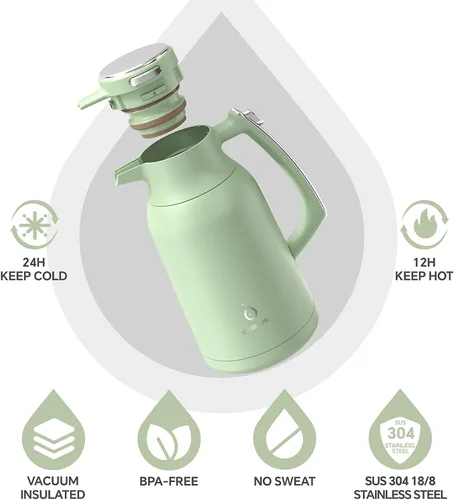 Miniatura 2 de IDEUS Jarra térmica para café 68oz (2,000ml), Jarra de acero inoxidable de doble pared aislada al vacío, Jarra de agua, servidor de café