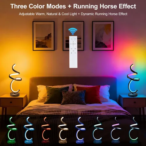 Miniatura 2 de Lámpara de mesa LED en espiral RGB, lámpara de noche creativa regulable, luz moderna que cambia de color para dormitorio, sala