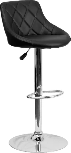 Flash Furniture CH-82028A-BK-GG asiento de vinilo negro de diseño contemporáneo, banqueta alta ajustable con base cromada, Vinilo, Negro