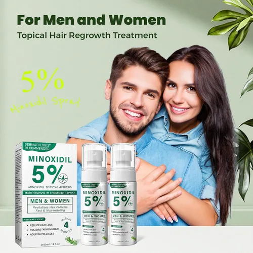 Miniatura 8 de Spray para el crecimiento del cabello de minoxidil al 5% para hombres y mujeres con aroma a romero, paquete de 2 unidades de 2.1 onzas líquidas