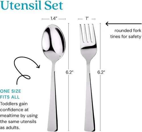 Miniatura 4 de Ahimsa Juego de utensilios de acero inoxidable para niños, diseño pediatra, cubiertos premium para niños, no tóxicos, aptos para lavavajillas