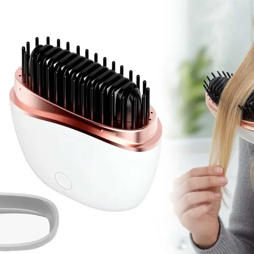 Miniatura 8 de Mini alisador, nuevo peine alisador portátil recargable inalámbrico, calentamiento rápido con tres controles de temperatura, peine de viaje con Rosa