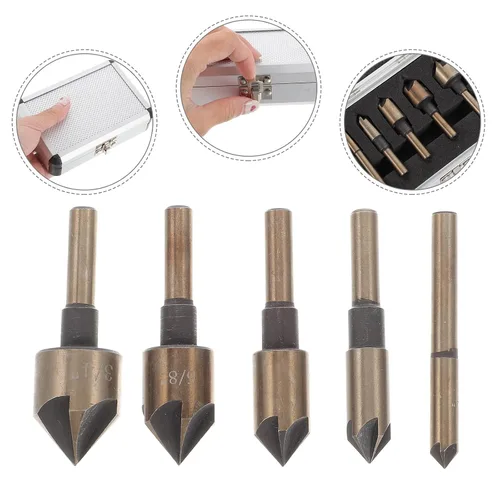Miniatura 5 de Countersink Drill Bit Set with Mill Cutter Bits for Woodworking and High-Speed Steel Construction with Oxidized Gold Finish Precision Ground for