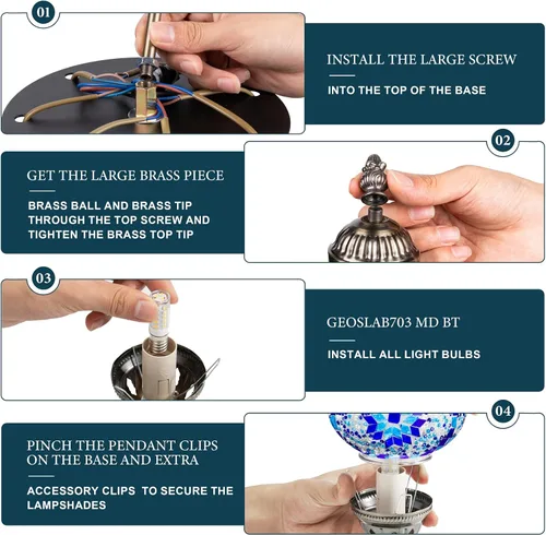 Miniatura 4 de Marrakech Lámpara turca de mesa marroquí de 3 globos con base de bronce, 23 pulgadas de alto, hecha a mano, colorido, mosaico Tiffany, lámpara
