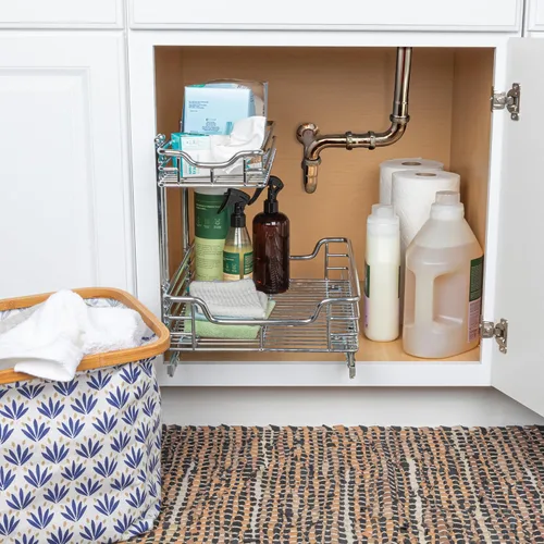 Miniatura 4 de Household Essentials Glidez Organizador de almacenamiento extraíble/deslizante multiusos de acero cromado para debajo del fregadero o del gabinete
