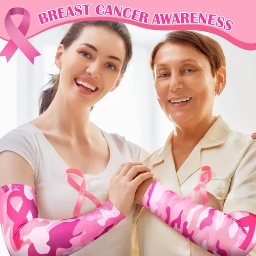 Miniatura 6 de Ceenna 8 pares de mangas de fútbol para concientización sobre el cáncer de mama, cinta rosa, accesorios de fútbol, llamas deportivas, cáncer de mama