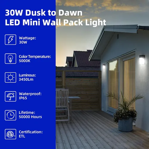 Miniatura 4 de hykolity Paquete de luz LED de actualización de 30 W con fotocélula fotográfica, 3450 lúmenes, 5000 K, luz diurna del atardecer al amanecer, 120 V