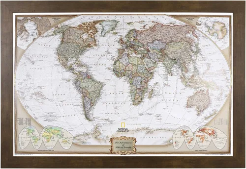 Miniatura 30 de Mapamundi con alfileres, personalizado, ejecutivo, con marco de 24 x 36" y alfileres, Negro (Rustic Black), 24 x 36 pulgadas Marco negro rústico