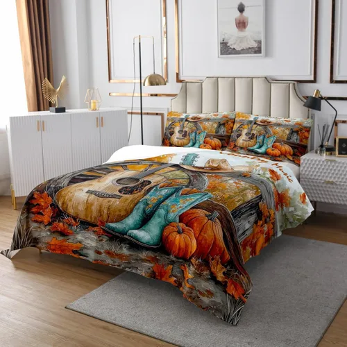 Miniatura 15 de Castle Fairy Cowboy Boots Bedspread Twin Size Bohemia Musical Guitar Coverlet Set Boys Bedroom Present Western Rustic Cowgirl Decor Bedding Set