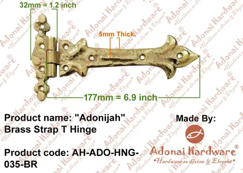 Miniatura 2 de Adonai Hardware Adonijah - Bisagra en T de correa de latón (7.9 pulgadas x 2 unidades, lacada pulida) para puertas de granero, puertas, gabinetes
