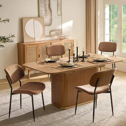 Miniatura 10 de HULALA HOME Juego de 2 sillas de comedor tapizadas modernas de mediados de siglo con respaldo curvado de madera, patas de metal negro, silla de cena