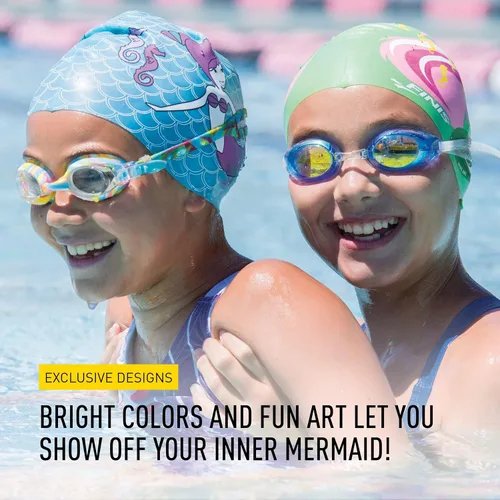 Miniatura 6 de FINIS Gorra de silicona de sirena, divertido gorro de natación para niños con un ajuste universal, gorra de natación 100% de silicona con borde