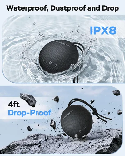 Miniatura 3 de Altavoz Bluetooth Monster de 35 W (pico), altavoz de ducha IPX8 impermeable, Bluetooth 5.4 con sonido HD fuerte y graves robustos, tiempo de Negro