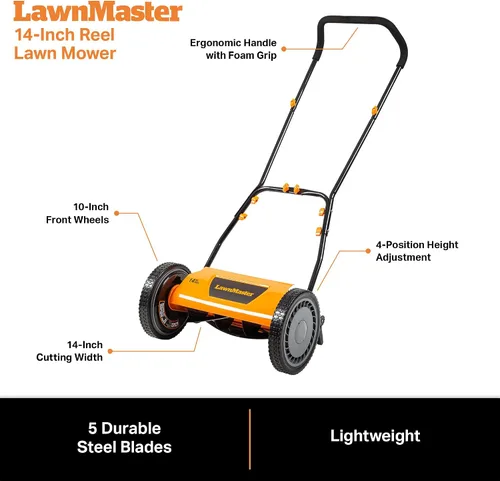 Miniatura 6 de LawnMaster LMRM1401 - Cortacésped con carrete de empuje (14 pulgadas, 5 cuchillas)