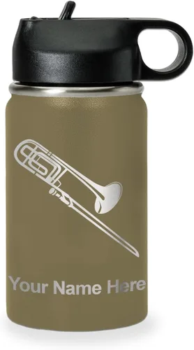 Miniatura 23 de LaserGram Botella de agua personalizada, trombón, acero inoxidable de doble pared aislada al vacío con popote superior, regalo grabado personalizado