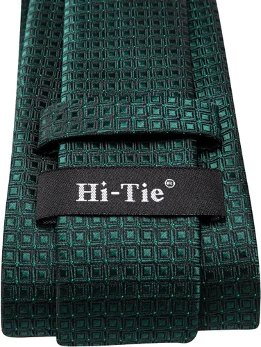 Miniatura 39 de Hi-Tie Corbata clásica de cachemira para hombre con pañuelo y gemelos a cuadros