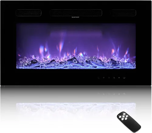 VEVOR Chimenea eléctrica de 42 pulgadas, chimenea empotrada en la pared con control remoto, temporizador, 1500 W, brillo de color de llama