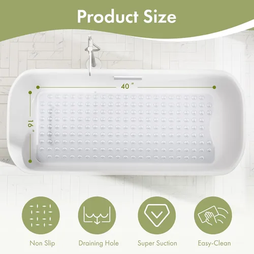 Miniatura 4 de AmazerBath Tapete de ducha antideslizante de 40 x 16 pulgadas, tapete de ducha con ventosas y agujeros de drenaje, tapete de baño antideslizante