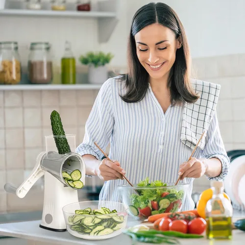 Miniatura 7 de X Home Rallador de queso giratorio 5 en 1 para cocina, rallador de manivela mejorado con base de succión más fuerte y cuchillas de tambor Blanco 5