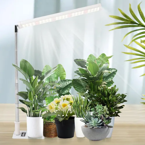 Miniatura 10 de Luz LED de pie para crecimiento, barra T8 ajustable de 2 pies, luz blanca de 4500 K de espectro completo para cultivo de plantas en el soporte