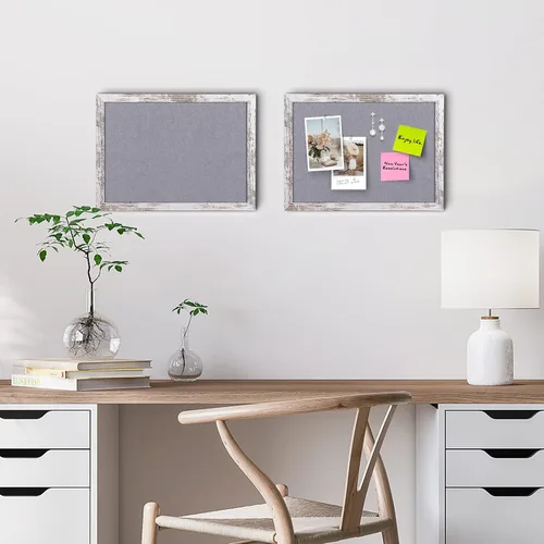 Miniatura 4 de Tablón de anuncios de fieltro gris, 14.2 x 10.2 pulgadas, tablones de anuncios decorativos para colgar en paredes con marco de madera rústica