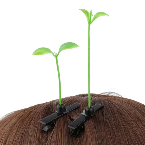 Miniatura 2 de Housoutil 50 horquillas para el cabello con brotes de frijoles, brotes de plantas verdes para decoración de fiestas, accesorios de fotografía
