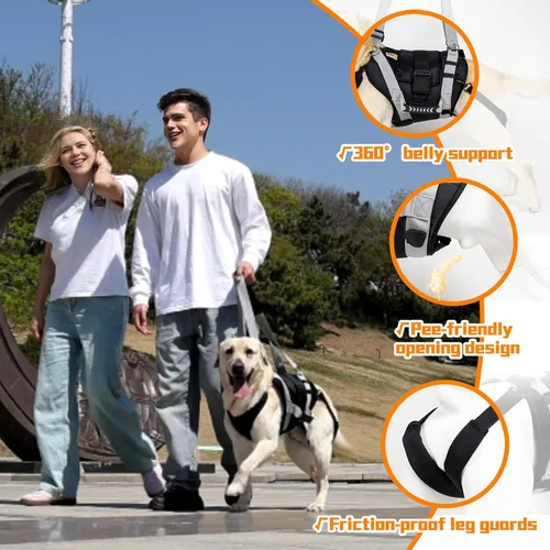 Miniatura 2 de Arnés de elevación para perros grandes, cabestrillo de cuerpo completo con asa, para subir escaleras/apoyo en las patas traseras/lesiones