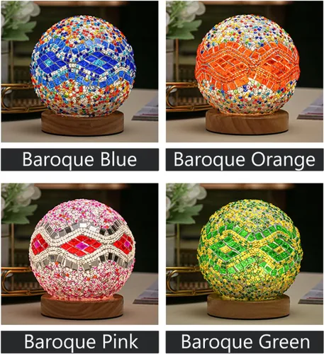 Miniatura 3 de Lámpara de mesa turca (D: 4.7 pulgadas x 5.2 pulgadas de alto), lámparas de mosaico de vidrio con base de madera, lámparas de noche Tiffany