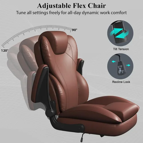 Miniatura 4 de Silla de escritorio de oficina, silla de oficina ejecutiva de cuero, silla de escritorio ergonómica de respaldo alto con brazos abatibles Marrón