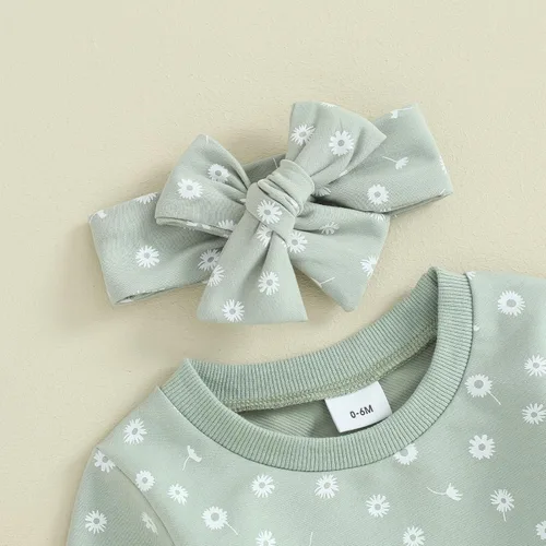 Miniatura 3 de Mandizy Conjunto de ropa de bebé niña otoño 3 6 9 12 18 24 meses sudadera de manga larga y pantalones con estampado floral y diadema