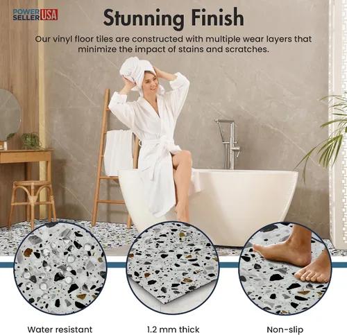 Miniatura 5 de PowerSellerUSA Azulejos de vinilo autoadhesivos, 20 unidades de 12 x 12 pulgadas con patrón de mosaico contemporáneo para despegar y pegar, azulejos