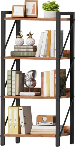 Miniatura 13 de HOOBRO Estantería, Librero Industrial de 3 Niveles, Estante de Libros Organizador de Almacenamiento, Estantería Pequeña con Marco de Metal para Sala