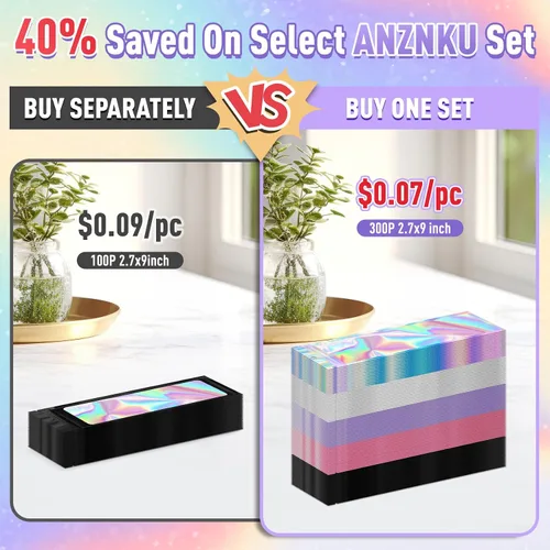 Miniatura 5 de ANZNKU Paquete de 300 bolsas multicolor para bolígrafos, bolsas holográficas de Mylar con ventana transparente, bolsas de embalaje a prueba