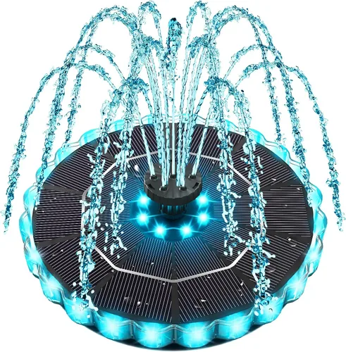 Yzert Fuente solar de luces de anillo colorido, fuente de agua solar 2026 de 3.5 W con batería de 2000 mAh, bomba de fuente solar para baño de