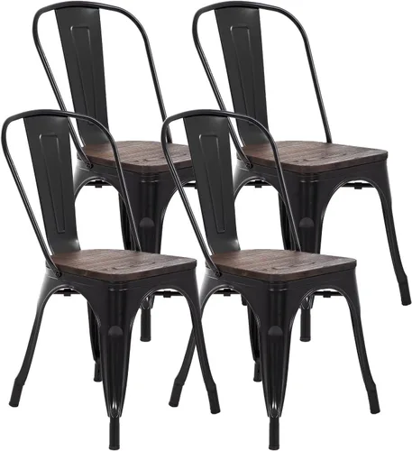 Miniatura 15 de Juego de 4 sillas de comedor, de metal, para interiores y exteriores, sillas de patio, de cocina, de 18 pulgadas de altura, silla de restaurante
