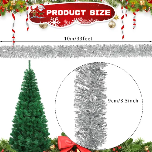 Miniatura 4 de DECORA - Guirnalda de oropel plateado de 33 pies, guirnalda de oropel metálico colgante para árbol de Navidad, decoración para el hogar y fiestas