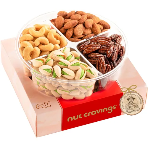 Miniatura 13 de Canasta de regalo con frutos secos para Navidad y festividades + cinta verde (juego de 7 piezas, 2.2 libras), bandeja preparada de alimentos